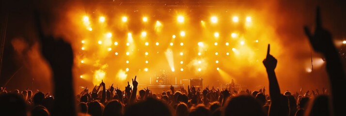 Concert Crowd Raised Hands Stage Lights