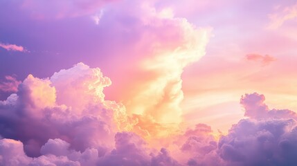 Fototapeta premium Majestic Sunset Sky with Vibrant Clouds Casting Shades of Pink, Purple, and Gold, Perfect for Nature and Landscape Photography, Evoking Calm and Serenity
