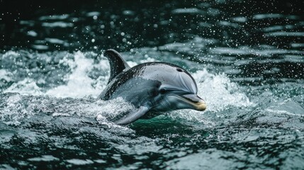 Obraz premium Playful Dolphin Swimming Through Waves in Calm Ocean Waters