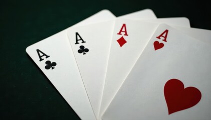 Obraz premium Four aces fanned out, showing intricate details , game, playing cards, classic
