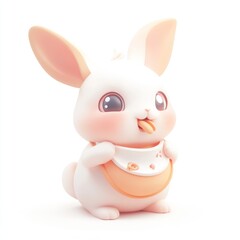 Cute cartoon rabbit with bib.  Adorable, chubby,  pink cheeks,  big eyes,  tongue out