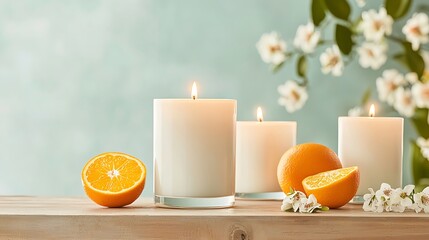 Naklejka premium Scented Candles for Oranges, Blossoms, Relaxation.