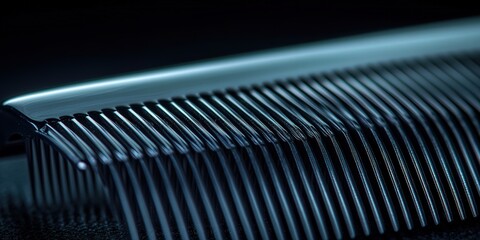 Close-up of a sleek, black comb with glossy, reflective surfaces in dim light.