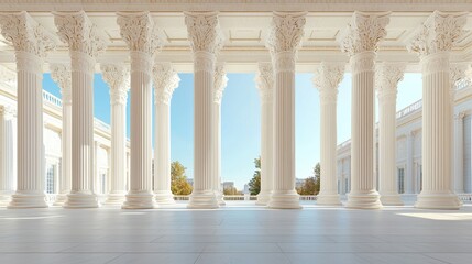 Fototapeta premium Majestic White Columns Classical Architecture Sunny Day