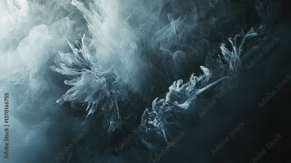 Poster ethereal swirls of mist and smoke creating intriguing abstract patterns against a dark background fo