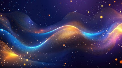 Colorful abstract wave patterns with glowing lights and starry background, creating a vibrant and dynamic feel perfect for technology, entertainment, or art themes