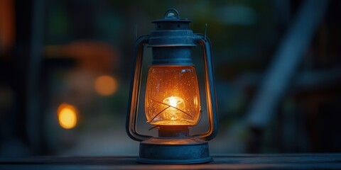 Vintage lantern glowing warmly in the quiet night, evoking a sense of nostalgia and tranquility.