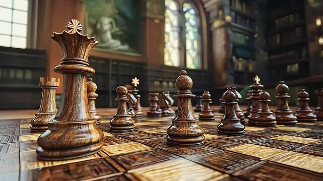 Chess Game in an Ancient Library: A Strategic Masterpiece