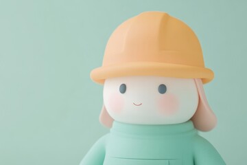 Fototapeta premium Cute cartoon rabbit wearing a construction helmet. A cheerful, soft, 3D character