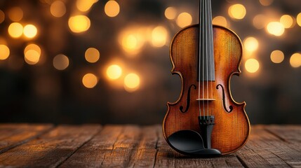 Elegant violin on rustic wooden surface