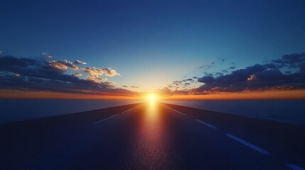 Road to sunset horizon landscape with vibrant sky, travel destination and scenic route