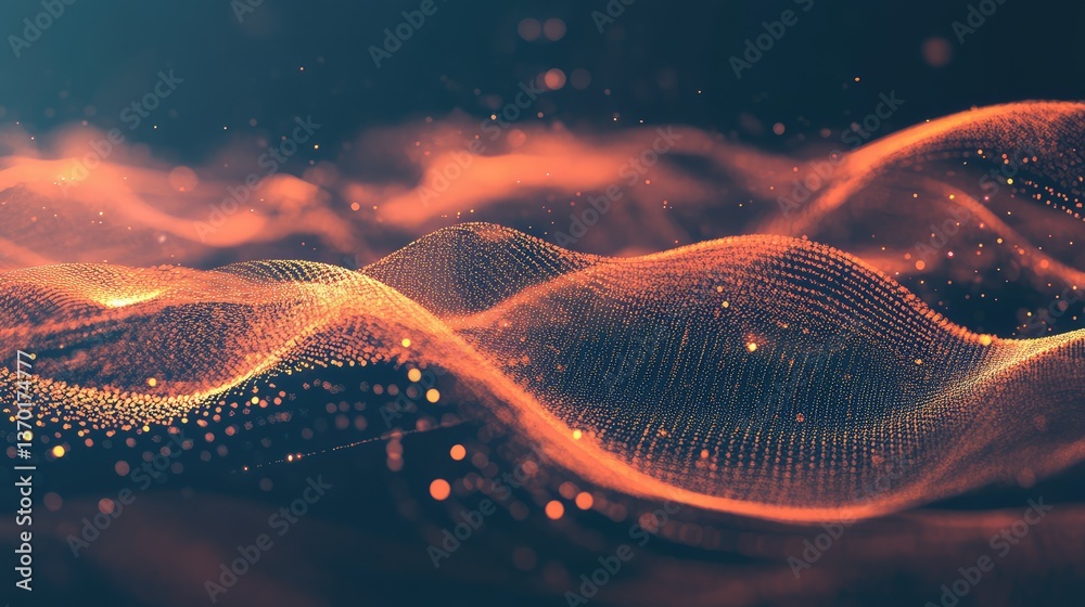 Poster abstract digital waves with glowing particles creating a dynamic and mesmerizing background perfect 