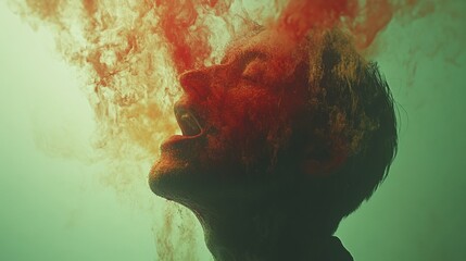 Man Underwater Bleeding Red Blood in Green Water