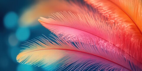 Obraz premium Vibrant close-up of colorful feathers against a blurred blue background.