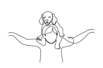 SingleLine Drawing Happy Puppy Rides on Persons Shoulders
