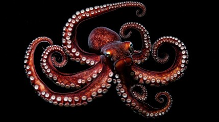 Colorful Octopus With Detailed Texture and Unique Pose in Dark Water