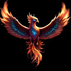 Fototapeta premium Midnight Phoenix, Illuminating the Dark Sky with Fiery Wings