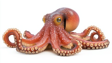 Fototapeta premium Vibrant Octopus Displaying Tentacles on a White Background