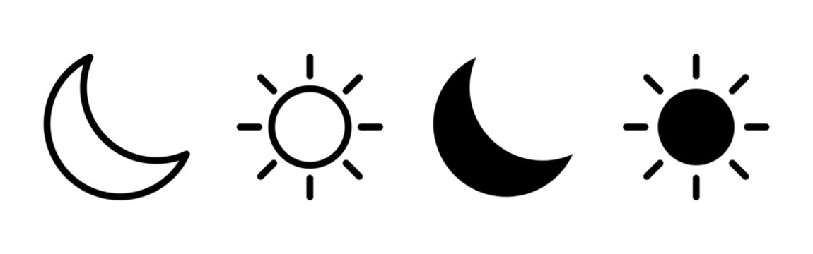 Vector isolated Brightness icon set in black outline and fill