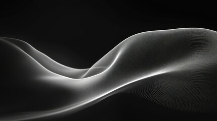 Ethereal Wave of Light and Shadow Surfaces on Black Background, Flowing Gently with Soft Curves and Illuminated Patterns Creating a Dreamy Atmosphere