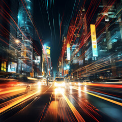 Abstract light trails in a city at night.