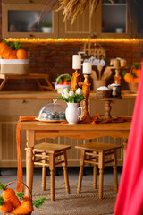 Kitchen with easter decor in orange colours