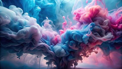 Obraz premium Abstract Swirling Hues of Pink, Blue, and White Ink in Water, Creating a Dreamlike, Ethereal Composition