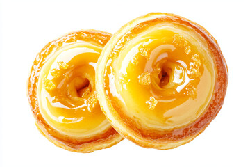 Fototapeta premium two glazed donuts with icing on a white surface