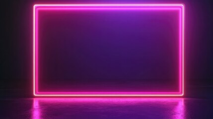 Vibrant Neon Frame in Dark Environment Illuminating Creative Space for Digital Art, Advertisements, and Modern Design Concepts in Contemporary Settings