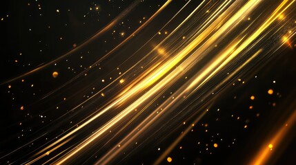 Obraz premium Shimmering Golden Light Trails with Sparkles on Dark Background for Creative and Elegant Designs in Celebrations, Parties, and Luxury Themes