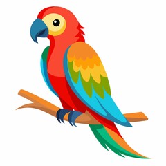 A colorful parrot with red, blue, yellow, and green feathers perched on a brown branch vector