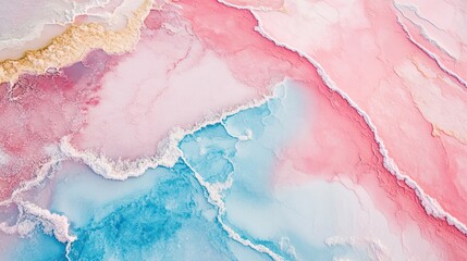 Abstract painted marbled surface with soft pink, blue, and gold tones
