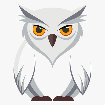 recommend clip art: A cartoon illustration of a white owl with piercing orange eyes and a brown beak on white
