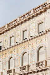 Details of historic architecture in the center of Trieste, showcasing ornate facades and classical European design
