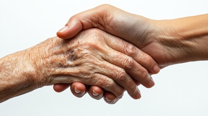 Fototapeta premium Young hands hold old hands,Help for the elderly concept,Holding hands Asian senior or elderly old lady woman patient with love, care, encourage, nurse holding old patient hand concept.