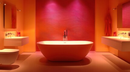 Modern bathroom interior design, warm colors, stylish fixtures