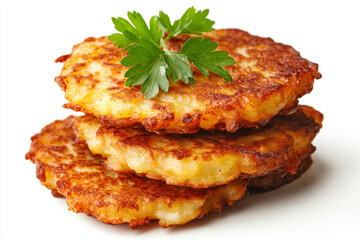 a stack of potato cakes with parsley on top