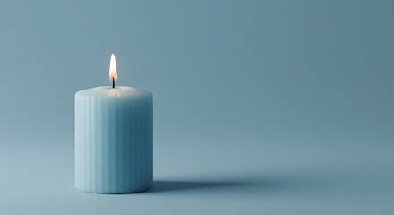 AI image of a lit light blue candle against a matching background, creating a calm, serene atmosphere ideal for relaxation and meditation visuals.