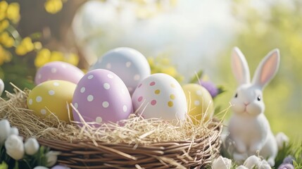 Happy Easter day with Colorful Easter eggs,Spring holiday,Happy easter eggs,festive clip art,Happy Easter greeting card, poster, banner template,april festive concept.