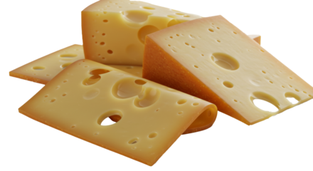 Aromatic swiss cheese slices creating a delicious food presentation on white background