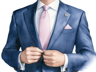 Stylish man in blue suit and pink tie, professional business attire for corporate fashion