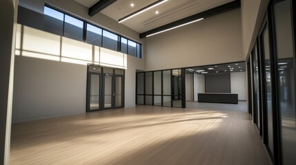 Fototapeta premium Modern office lobby interior with natural light. Use for commercial real estate