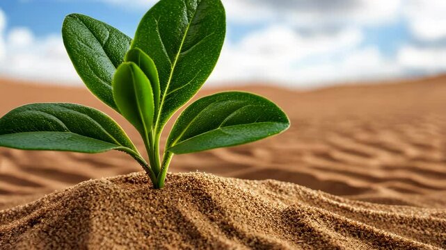 Resilient plant thriving in arid desert sand under bright blue sky showcasing nature's beauty and tenacity