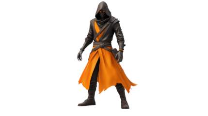 Man in striking black and orange outfit, a vibrant display of color style