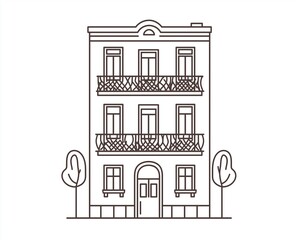 Simple icons of buildings, vector illustration in a line art style, a monochrome icon set on a white background, simple design, 