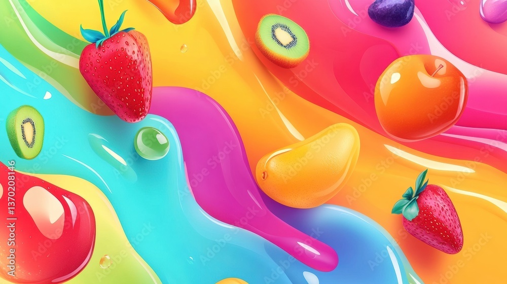 Leinwandbilder Dynamic flow of fresh groceries in vibrant colors with smooth liquid gradients creating an abstract background Generative AI