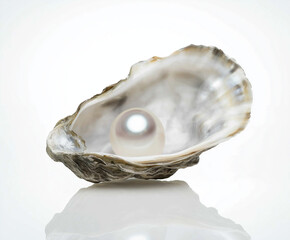 pearl inside an oyster shell, a classic symbol of beauty, rarity, and elegance. It represents the natural process by which pearls are formed within mollusks
