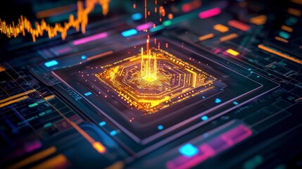 Fototapeta premium Futuristic Technology Chip Close Up Data Processing Digital Circuit Board