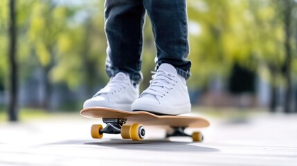 Person skateboarding in white shoes
