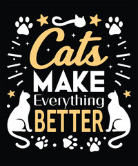 Cats Make Everything Better Cute Cat Paw Prints Stars T-shirt Design